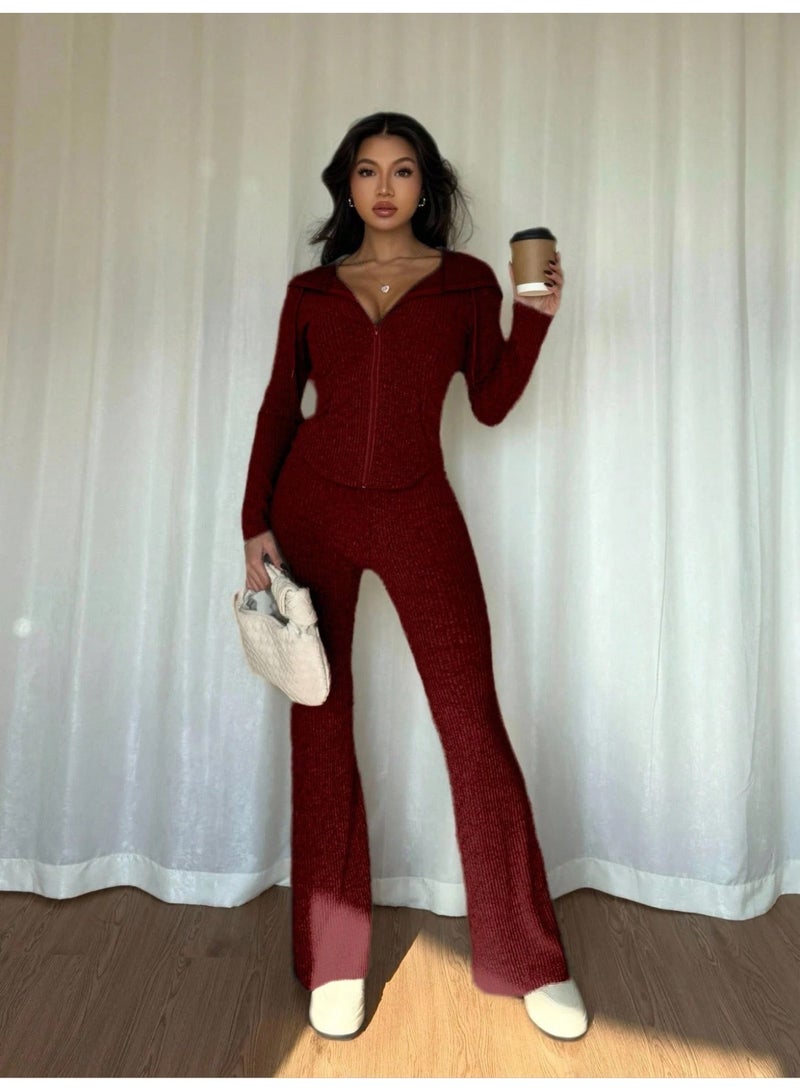 general 2026Slim-fit Autumn-Winter Casual Zip-Up Top and Pants Comfortable Set - Image 4